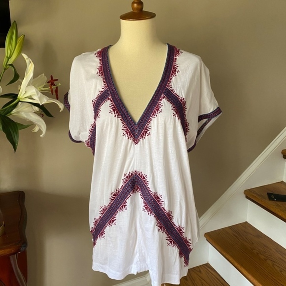 J Crew Embroidered Tunic Tee White M